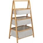 BARNABE shelf with 3 bamboo baskets and gray fabric