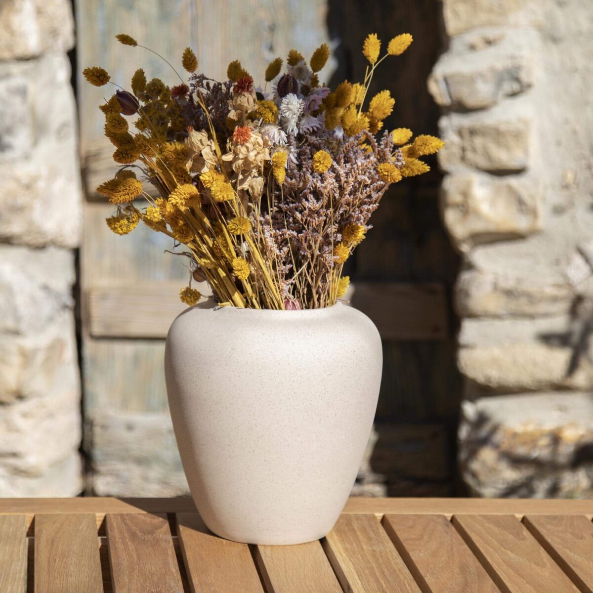 Aurely Stone vase - 21 x 23 cm - Beige - Image 5