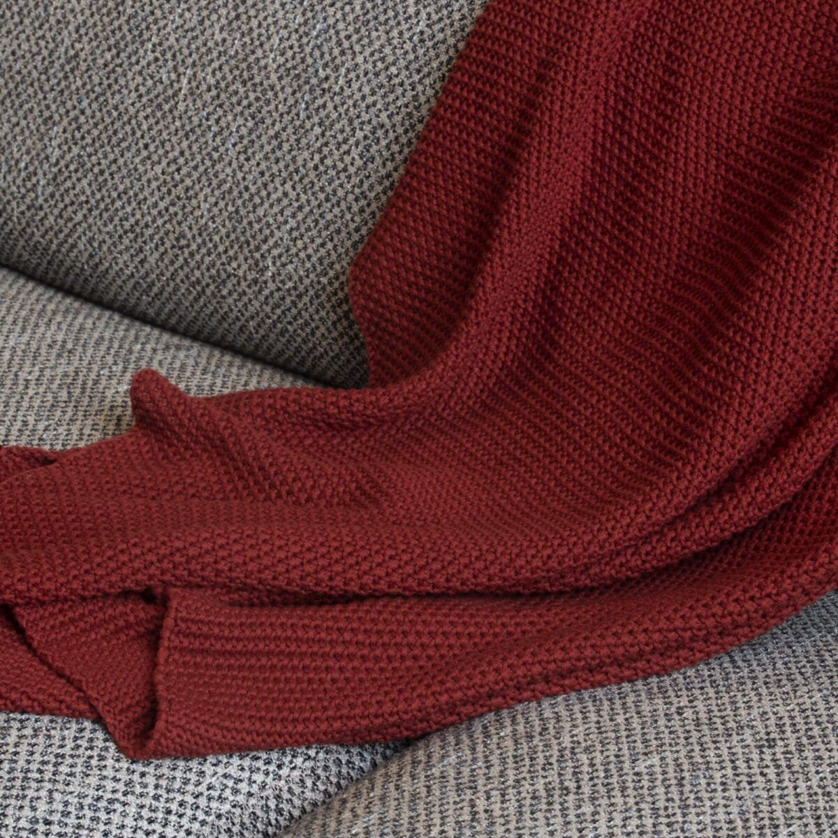 LOU knitted cotton throw burgundy-130x170 - Image 2