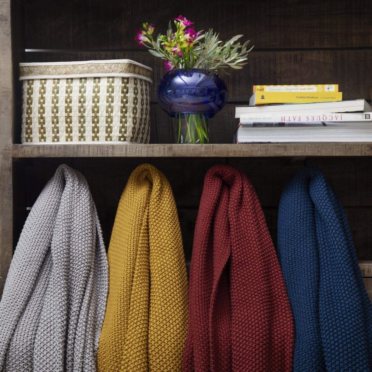 LOU knitted cotton throw burgundy-130x170 - Image 5