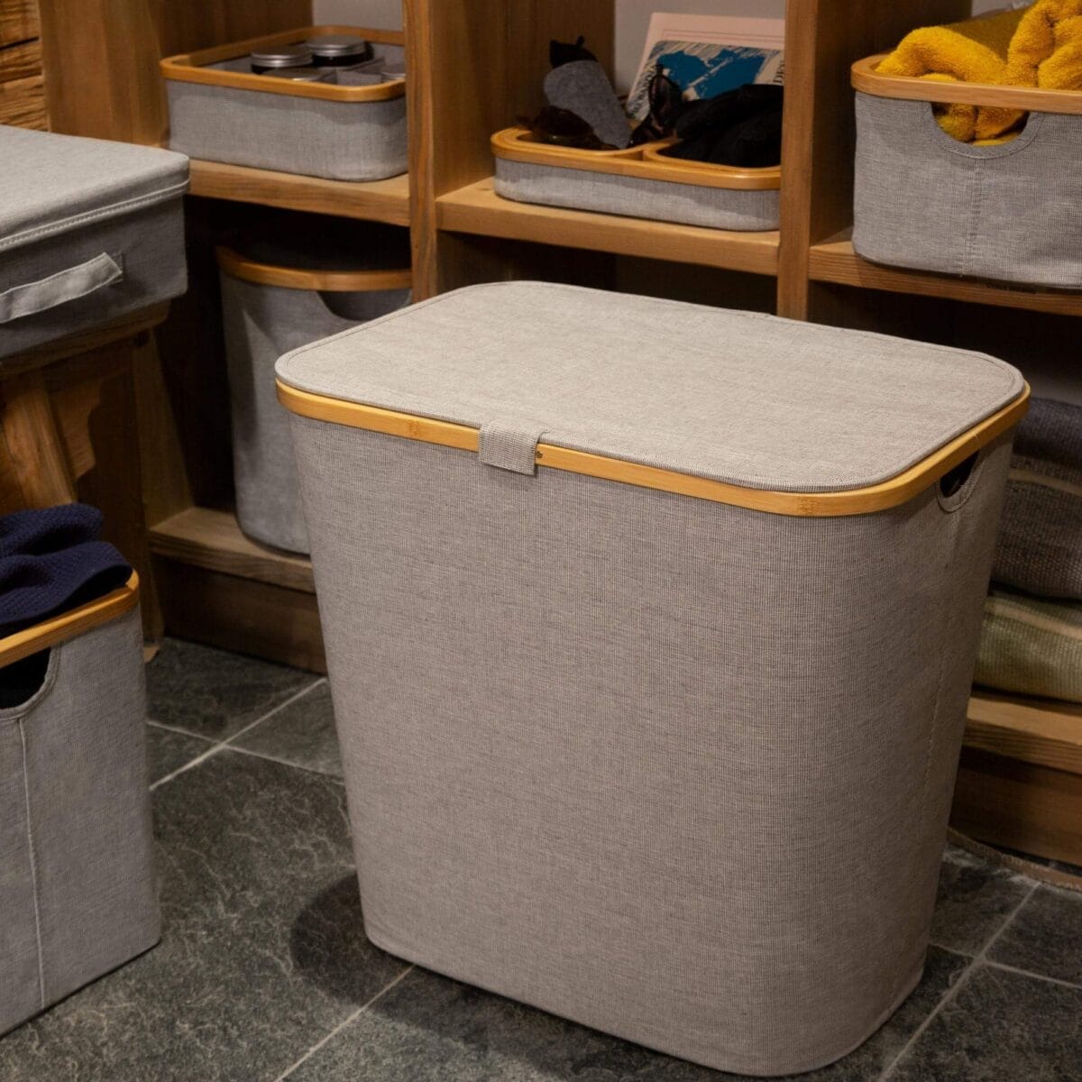 BARNABE μεγάλο καλάθι απλύτων με ύφασμα και μπαμπού γκρί - Image 2