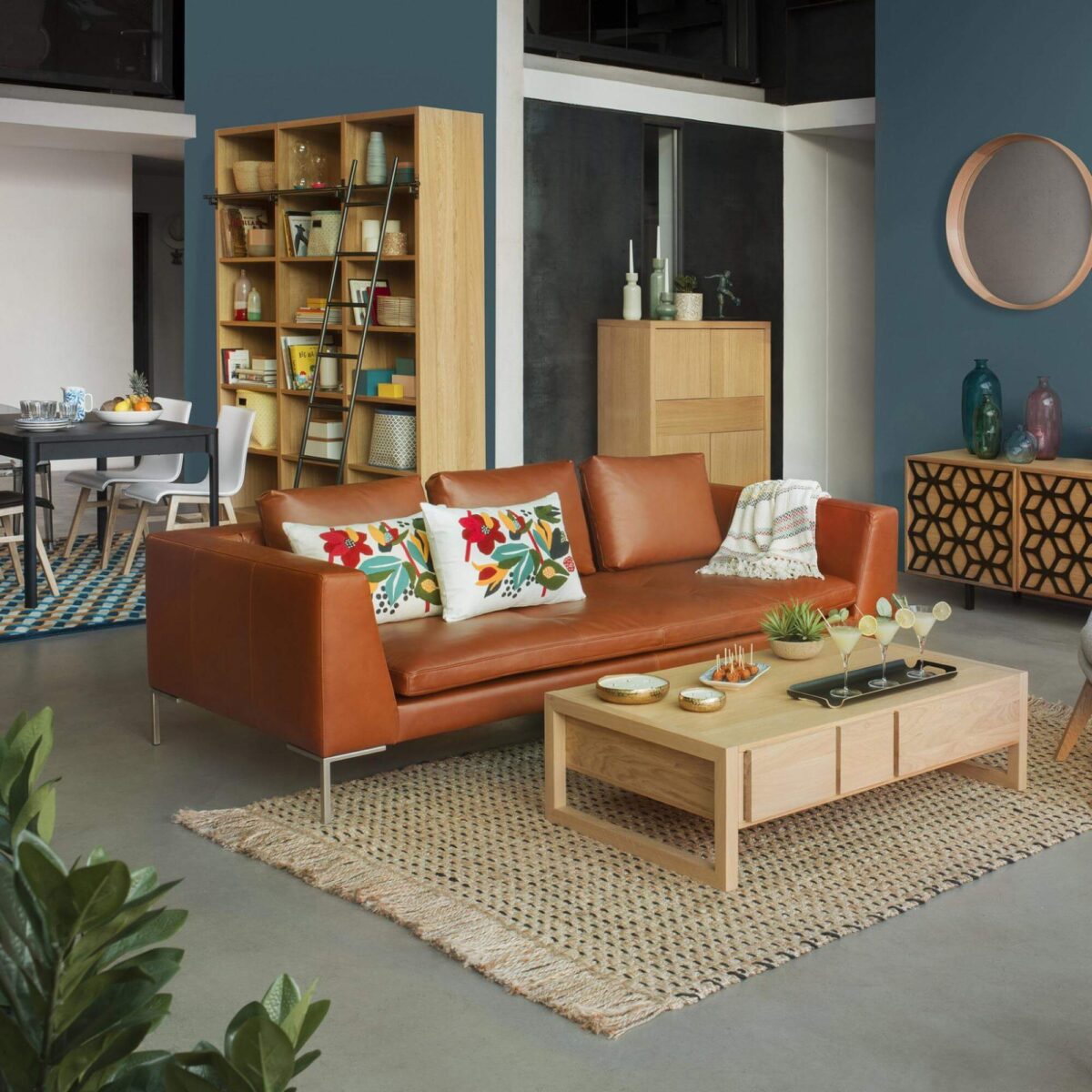 MONTINO three-seater marron leather sofa - Image 2