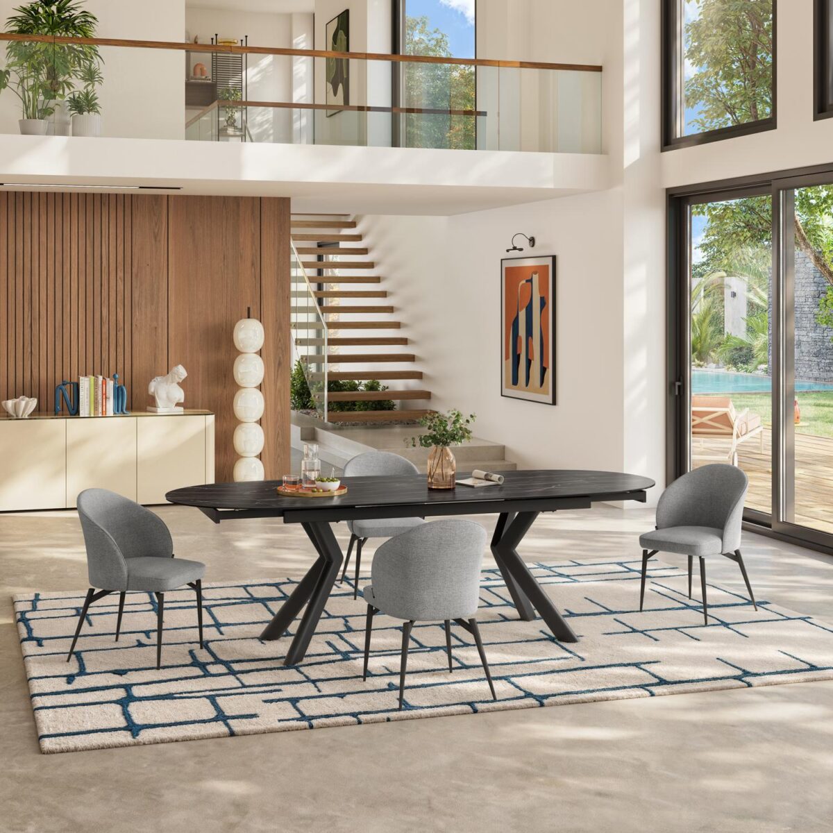 Ganty Extendable Oval Ceramic Table - Matt Black - Image 9