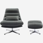 Oderzo Swivel armchair with fabric and chromed metal footrest - fir green