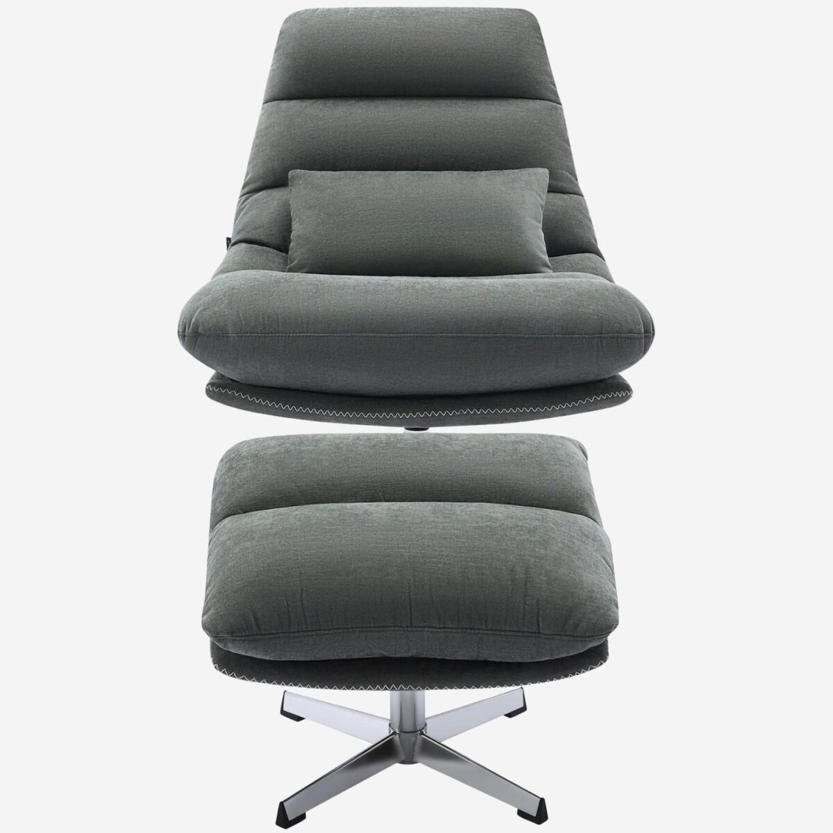 Oderzo Swivel armchair with fabric and chromed metal footrest - fir green - Image 2