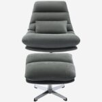 Oderzo Swivel armchair with fabric and chromed metal footrest - fir green - Image 2