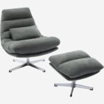 Oderzo Swivel armchair with fabric and chromed metal footrest - fir green - Image 3