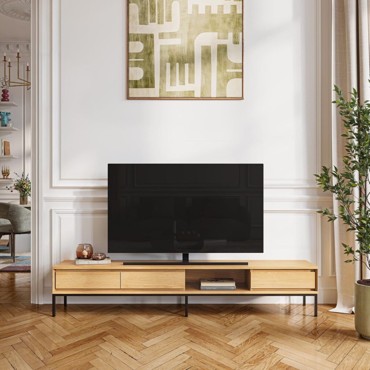 Flavie Sideboard in oak and black metal with 2 doors and 2 drawers - Natural - Design by Helena Pille - Image 2