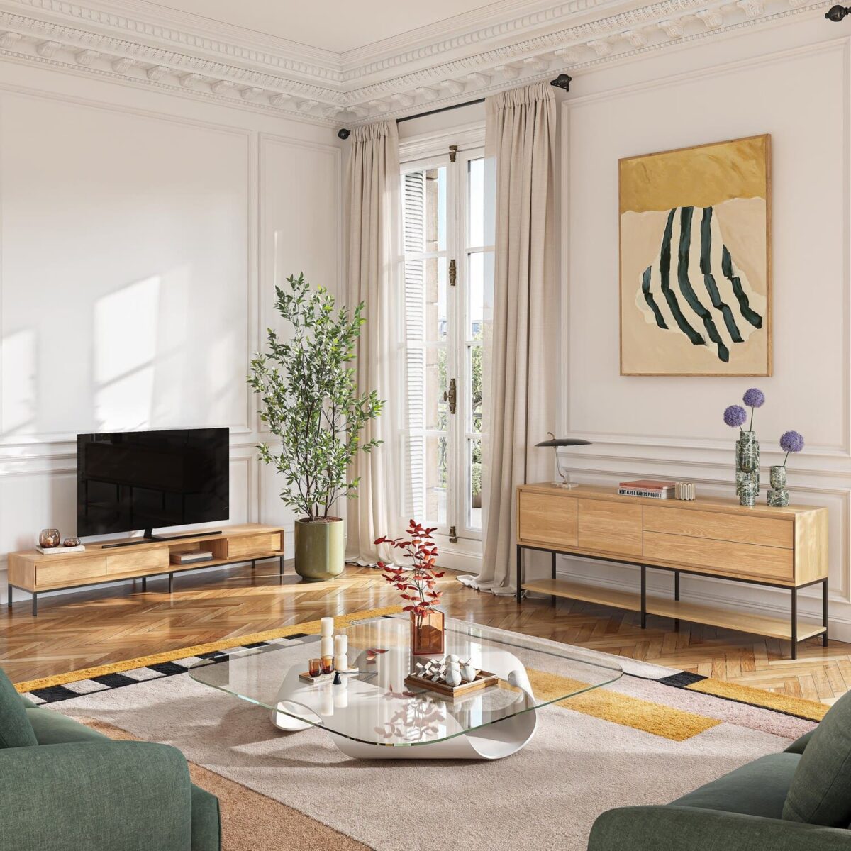 Flavie Sideboard in oak and black metal with 2 doors and 2 drawers - Natural - Design by Helena Pille - Image 3