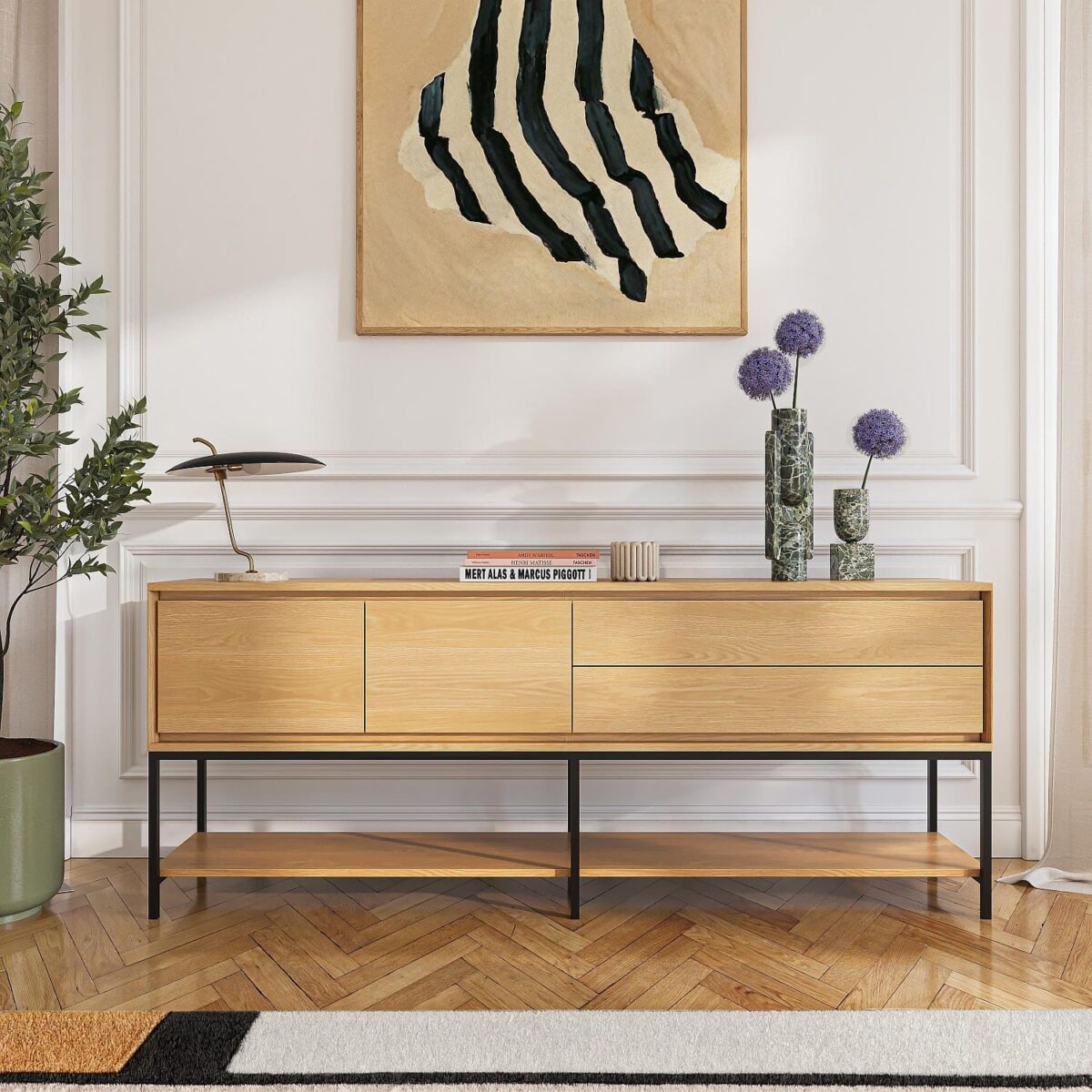 Flavie Μπουφέ από δρυ και μαύρο μέταλλο με 2 πόρτες και 2 συρτάρια - Natural - Design by Helena Pille - Image 3