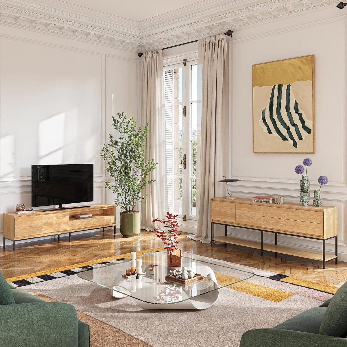 Flavie Μπουφέ από δρυ και μαύρο μέταλλο με 2 πόρτες και 2 συρτάρια - Natural - Design by Helena Pille - Image 2