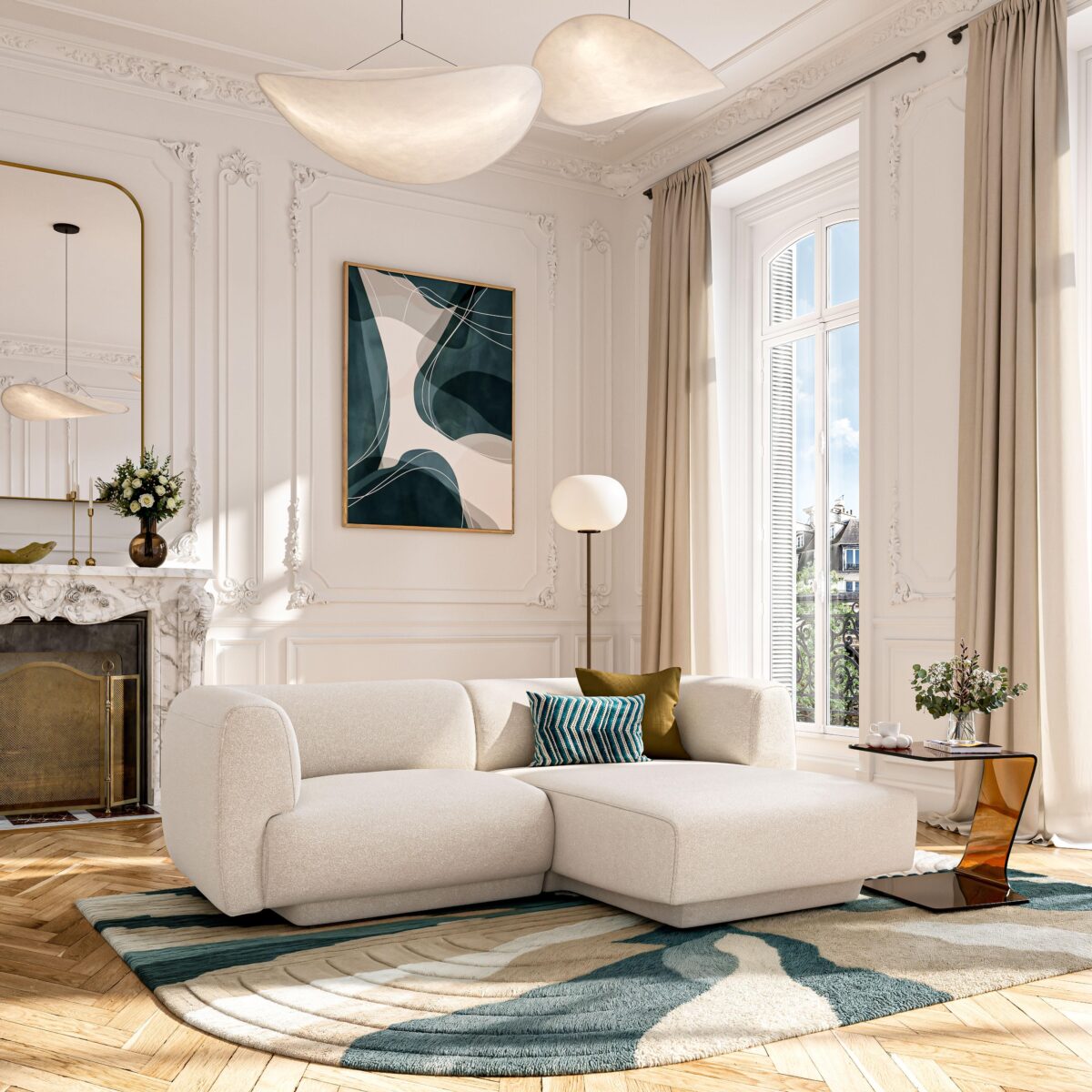 Austin 3-θέσιος καναπές δεξιά γωνία με ύφασμα με ύφασμα Vanilla Beige - Design by Federica Francin - Image 2