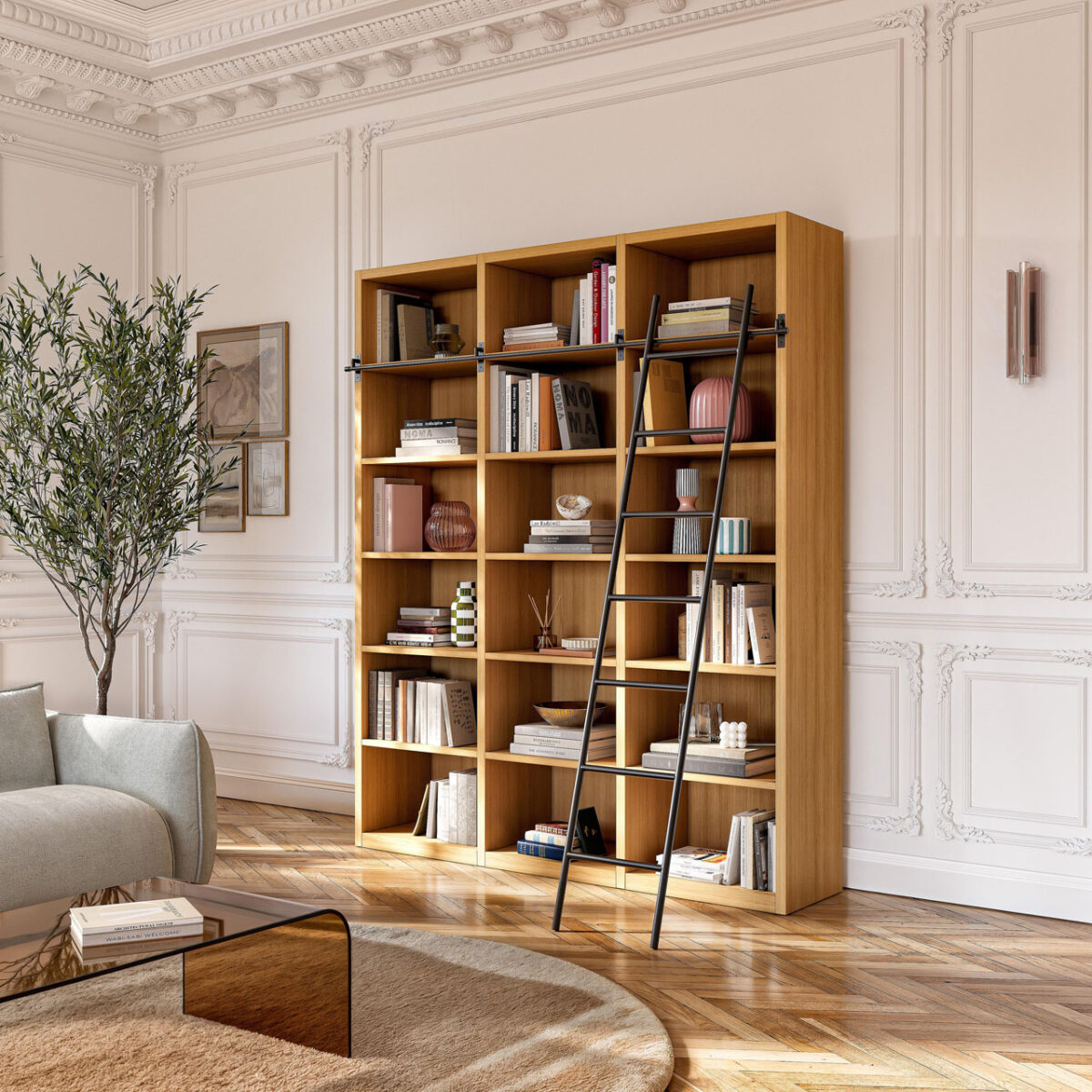 CAMUS Βιβλιοθήκη από δρυ με αφαιρούμενη σκάλα - Φυσικό - Σχεδιασμός: Helena Pille - Image 2