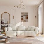 Kara 5-seater fabric sofa with feather filling - Iridescent white - Image 2