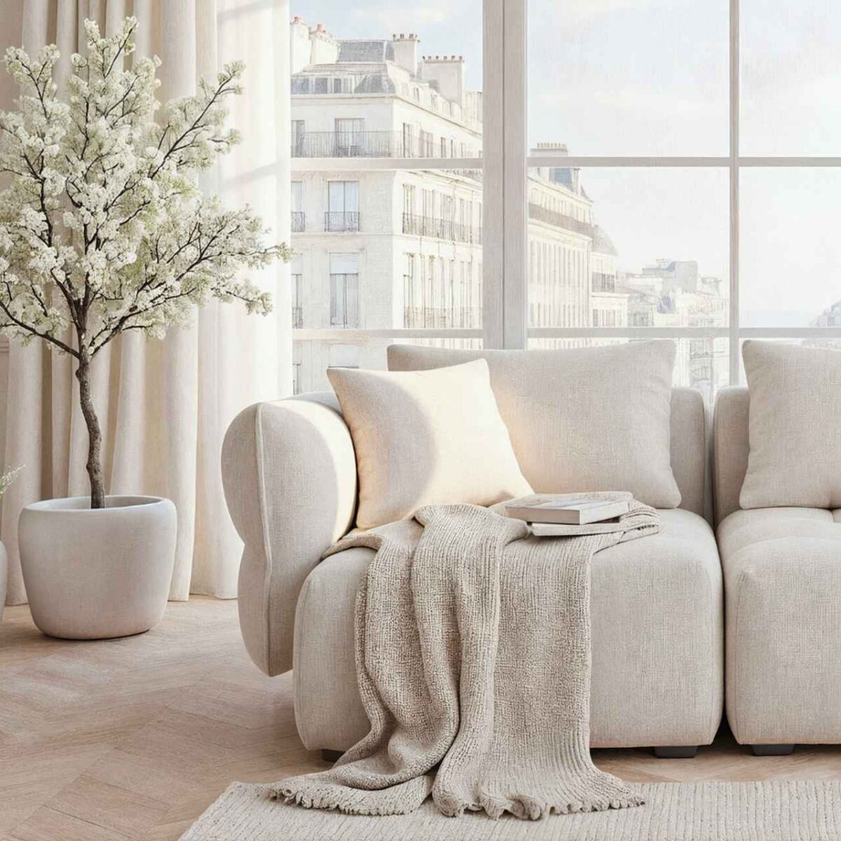 Kara 5-seater fabric sofa with feather filling - Iridescent white - Image 8