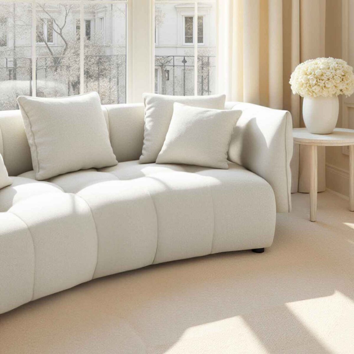 Kara 5-seater fabric sofa with feather filling - Iridescent white - Image 9
