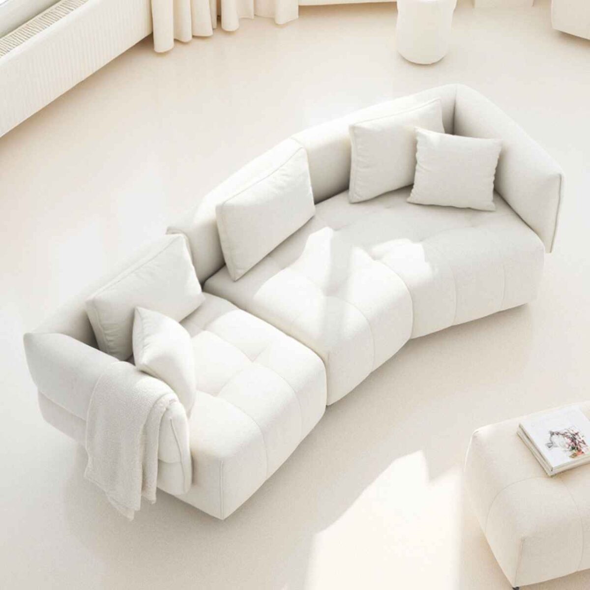 Kara 5-seater fabric sofa with feather filling - Iridescent white - Image 10