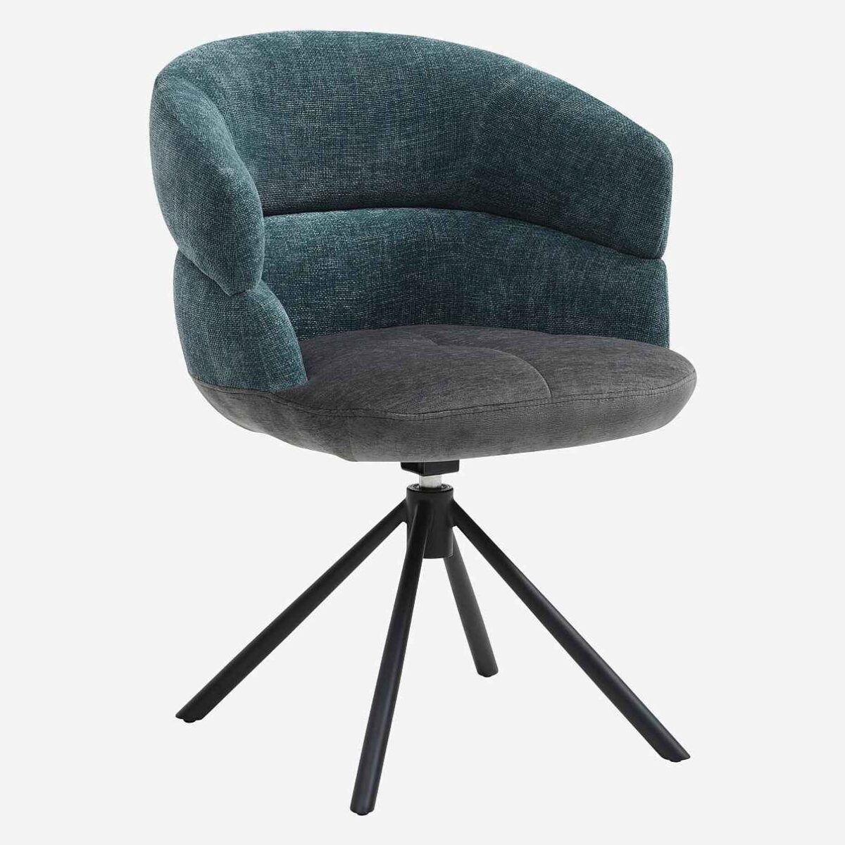 TABIL Fabric and black metal swivel chair with armrests - Charcoal and blue - Image 2