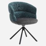 TABIL Fabric and black metal swivel chair with armrests - Charcoal and blue - Image 2