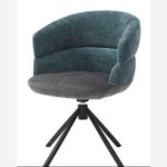 TABIL Fabric and black metal swivel chair with armrests - Charcoal and blue - Image 4