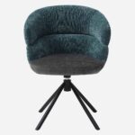 TABIL Fabric and black metal swivel chair with armrests - Charcoal and blue - Image 5