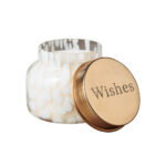 CANDLE λευκό κερί σε γυάλινο βάζο χαραγμένο καπάκι Wishes