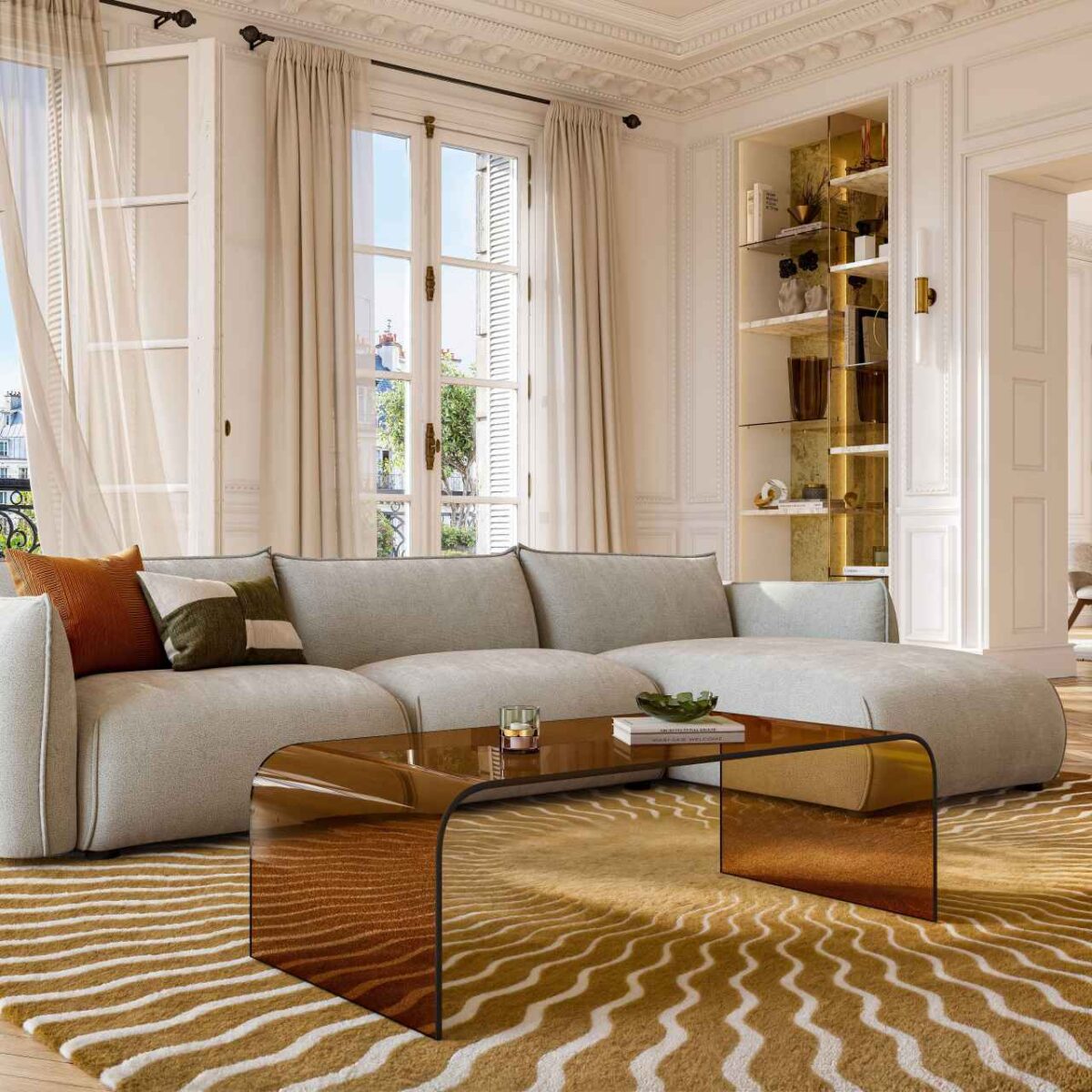 TASILAK Ορθογώνιο τραπεζάκι σαλονιού από γυαλί - Καστανό κεχριμπαρένιο - Image 2