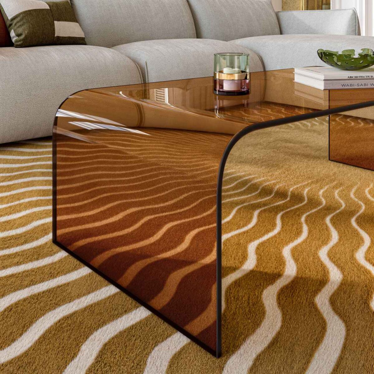 TASILAK Ορθογώνιο τραπεζάκι σαλονιού από γυαλί - Καστανό κεχριμπαρένιο - Image 5