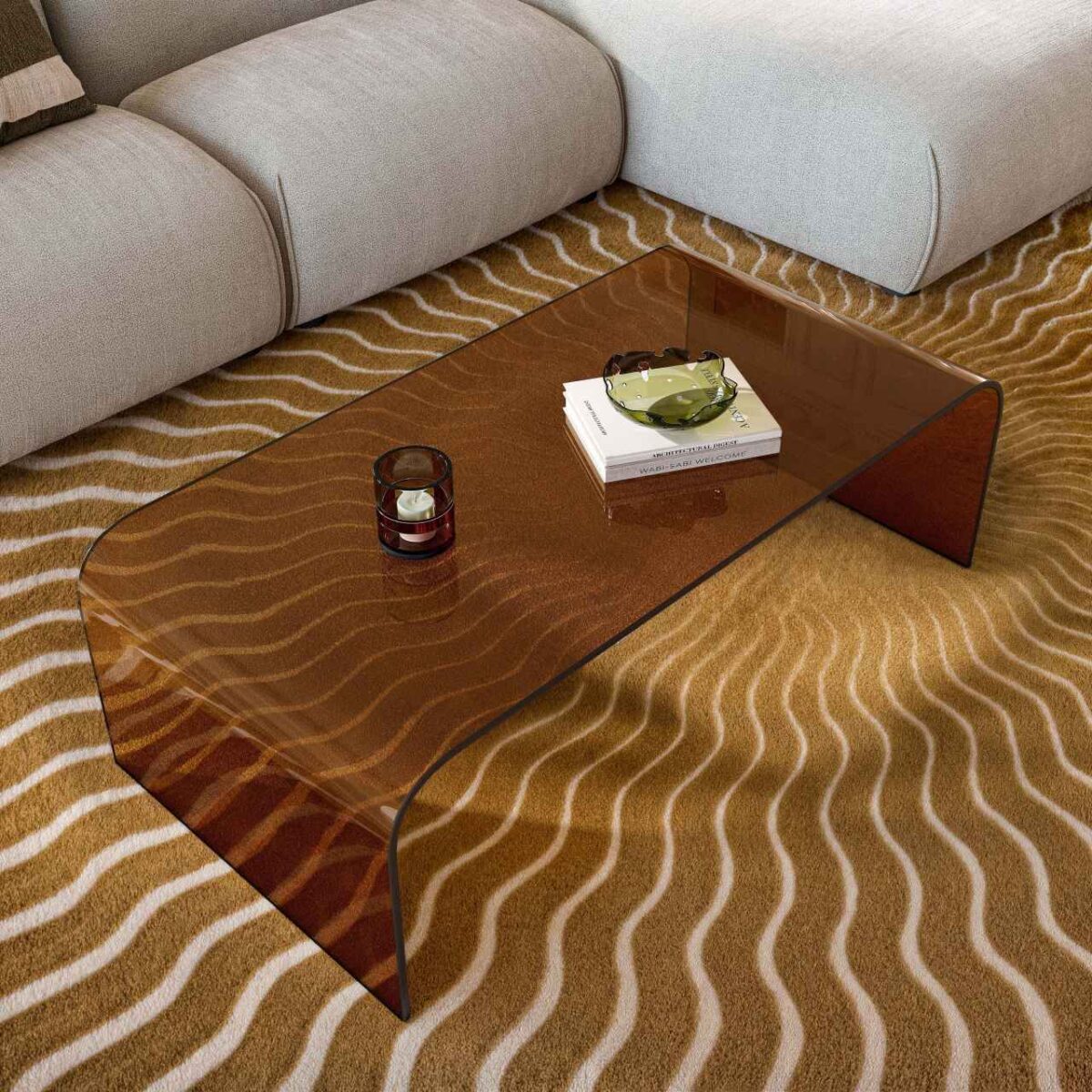 TASILAK Ορθογώνιο τραπεζάκι σαλονιού από γυαλί - Καστανό κεχριμπαρένιο - Image 6