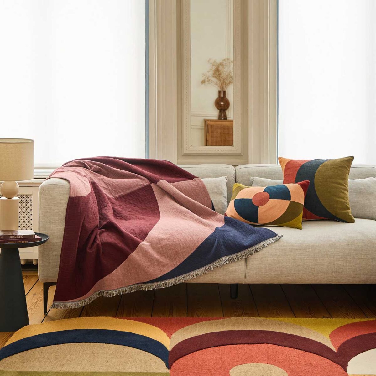 CLARISSE Μαξιλάρι από λινό και βαμβάκι - 30 x 50 εκ. - Χάλκινο, μπλε και ροζ - Σχεδιασμός από την Floriane Jacques - Image 3