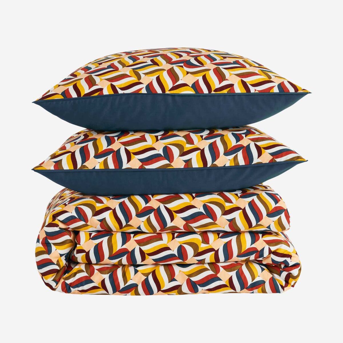 CLAUDIA Σετ κλινοσκεπασμάτων διπλής όψης από σατέν οργανικού βαμβακιού - 240 x 220 εκ. - Μπλε και μπορντό - Σχεδιασμός από την Floriane Jacques - Image 5