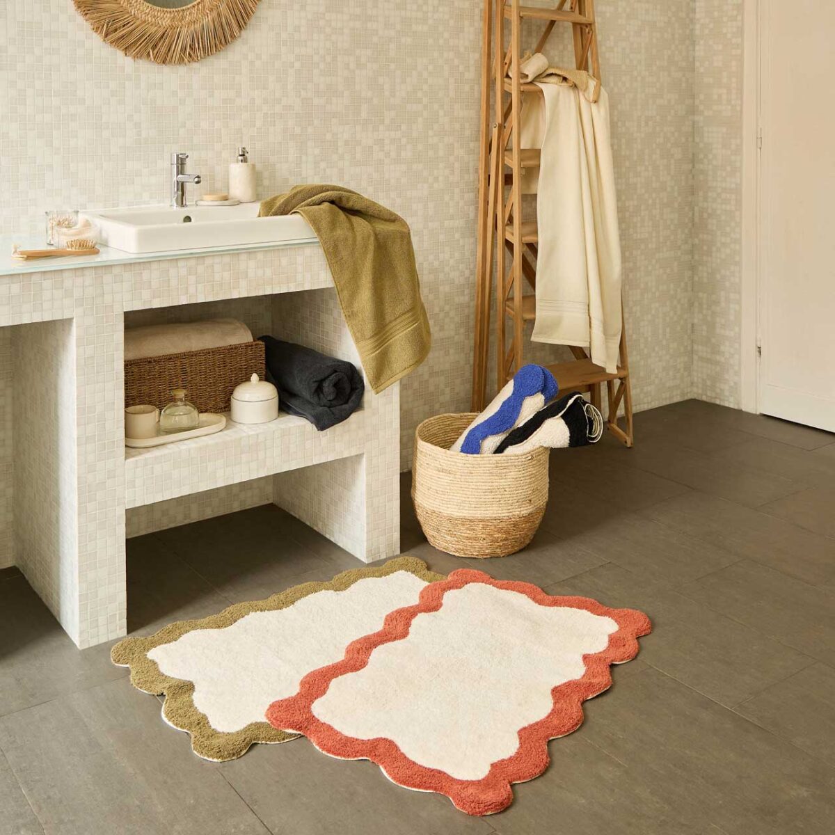 NAHIA χαλάκι μπάνιου από φυσικό βαμβάκι - 1200 g/m² εκρού terracotta 50*80 - Image 3