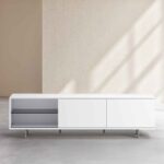 AGNES Έπιπλο τηλεόρασης με συρόμενες πόρτες και μεταλλικά πόδια - Λευκό polar