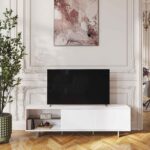 AGNES Έπιπλο τηλεόρασης με συρόμενες πόρτες και μεταλλικά πόδια - Λευκό polar - Image 2