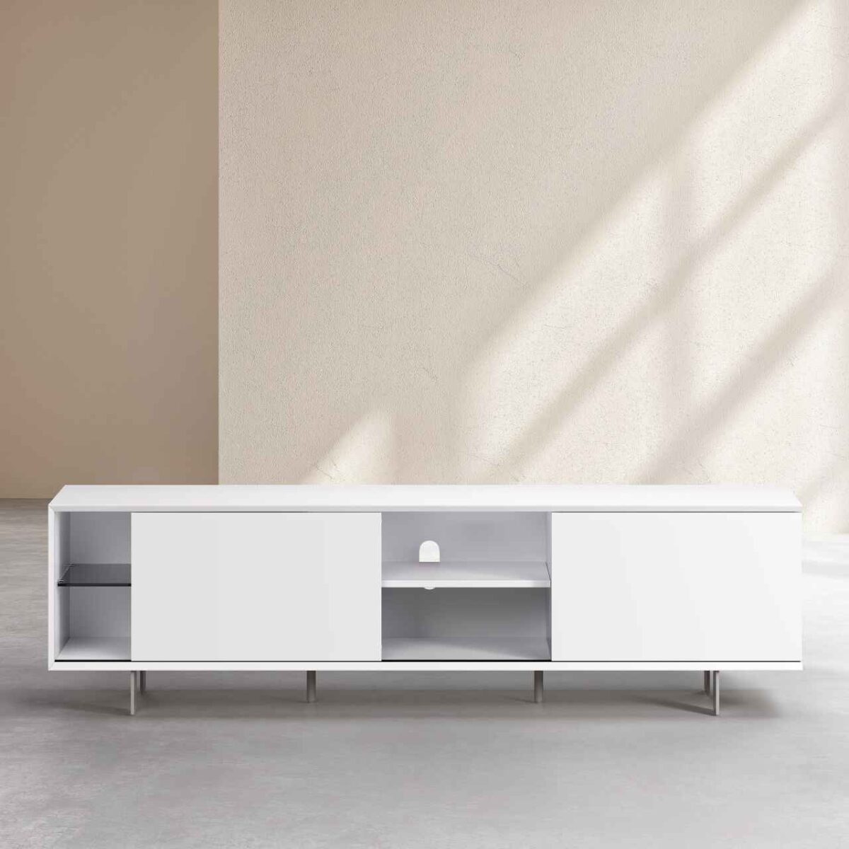 AGNES Έπιπλο τηλεόρασης με συρόμενες πόρτες και μεταλλικά πόδια - Λευκό polar - Image 11