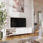 AGNES Έπιπλο τηλεόρασης με συρόμενες πόρτες και μεταλλικά πόδια - Λευκό polar - Image 3