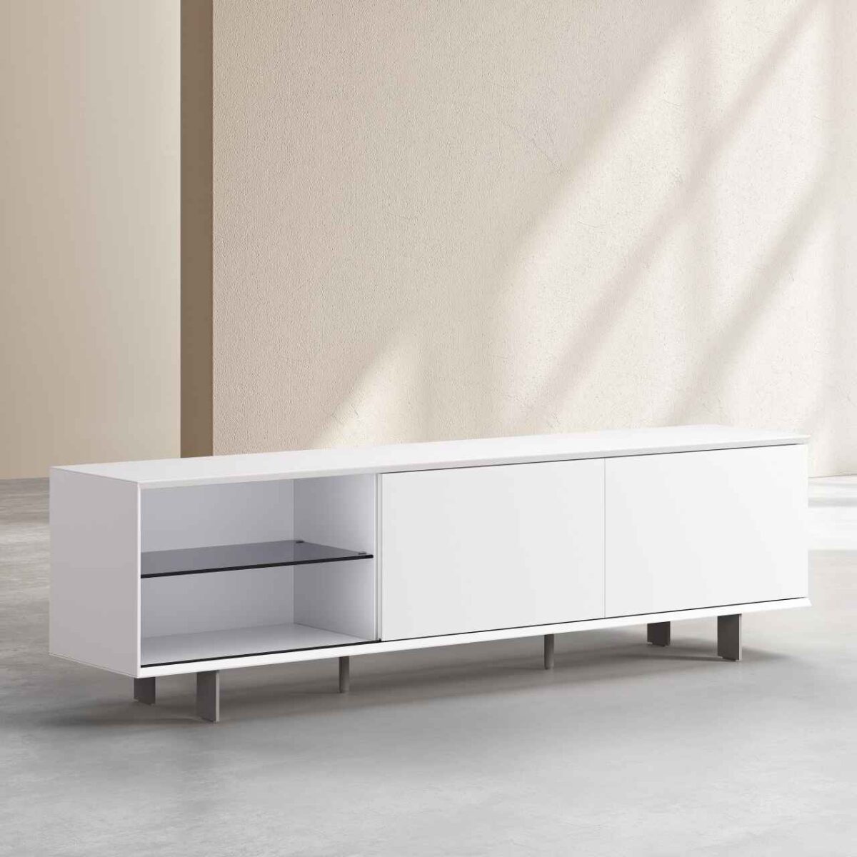 AGNES Έπιπλο τηλεόρασης με συρόμενες πόρτες και μεταλλικά πόδια - Λευκό polar - Image 5