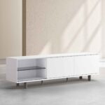 AGNES Έπιπλο τηλεόρασης με συρόμενες πόρτες και μεταλλικά πόδια - Λευκό polar - Image 5