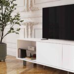 AGNES Έπιπλο τηλεόρασης με συρόμενες πόρτες και μεταλλικά πόδια - Λευκό polar - Image 6