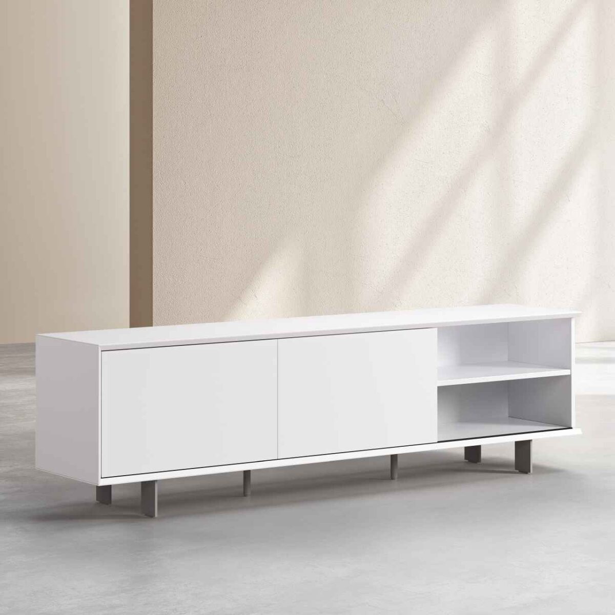 AGNES Έπιπλο τηλεόρασης με συρόμενες πόρτες και μεταλλικά πόδια - Λευκό polar - Image 9
