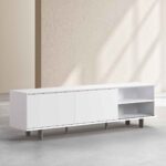 AGNES Έπιπλο τηλεόρασης με συρόμενες πόρτες και μεταλλικά πόδια - Λευκό polar - Image 9