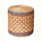 SAMOA Ψάθινο Σκαμπό / Πουφ – Φυσικό Rattan με Ναυτικές Λεπτομέρειες